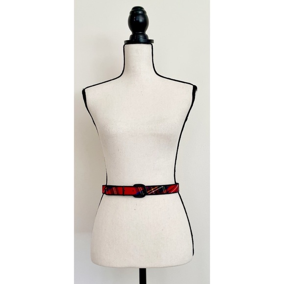 SOLD :: Vintage 80s Wool and Leather Plaid Belt - Picture 3 of 9